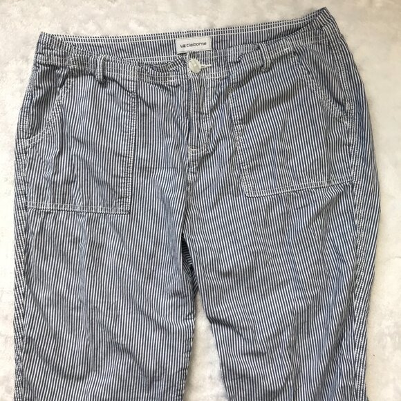 Liz Claiborne Straight Leg Ankle Pants Women's 10 Blue White Striped 100% Cotton - Picture 7 of 10